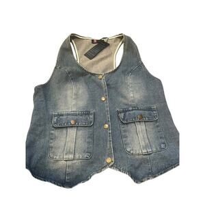 NWT KANCY KOLE BLUE  Jeans Vest Women Size L.
